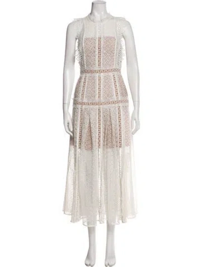 Pre-owned Self-portrait Crew Neck Long Dress In White