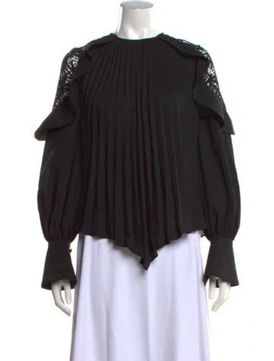 Pre-owned Self-portrait Crew Neck Long Sleeve Blouse In Black