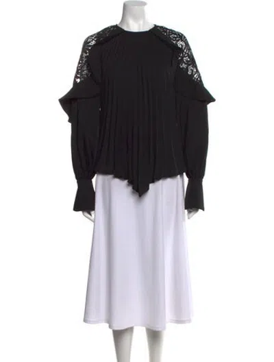 Pre-owned Self-portrait Crew Neck Long Sleeve Blouse In Black