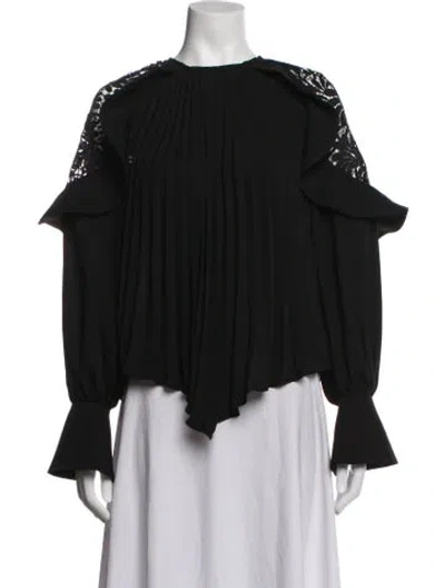 Pre-owned Self-portrait Crew Neck Long Sleeve Blouse W/ Tags In Black