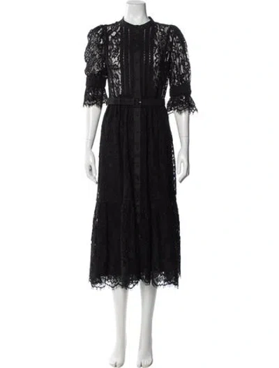 Pre-owned Self-portrait Crew Neck Midi Length Dress In Black