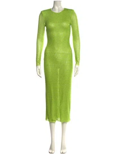 Pre-owned Self-portrait Crew Neck Midi Length Dress In Green