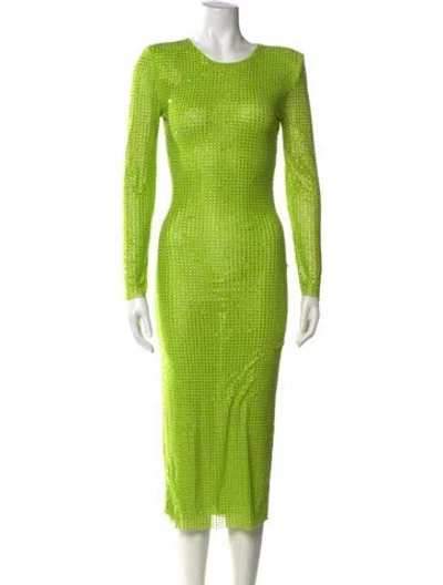 Pre-owned Self-portrait Crew Neck Midi Length Dress In Green