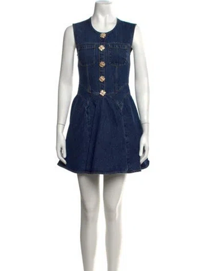 Pre-owned Self-portrait Crew Neck Mini Dress In Blue