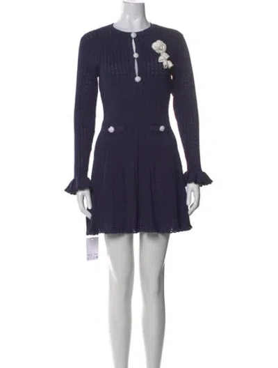 Pre-owned Self-portrait Crew Neck Mini Dress W/ Tags In Blue
