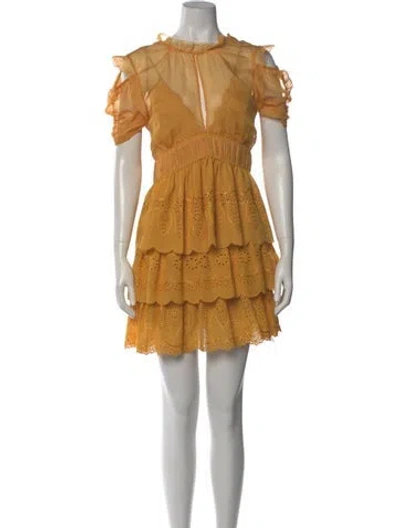 Pre-owned Self-portrait Crew Neck Mini Dress W/ Tags In Yellow