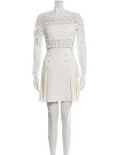 Pre-owned Self-portrait Crew Neck Mini Dress In White