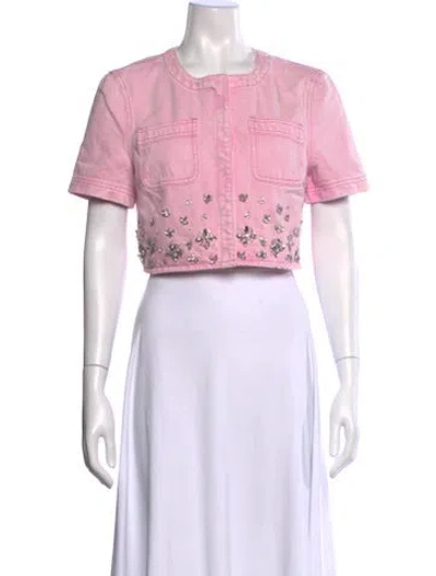 Pre-owned Self-portrait Crew Neck Short Sleeve Crop Top In Pink