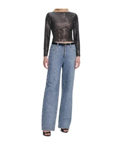 Self-portrait Crocodile-effect Straight Jeans In Blue