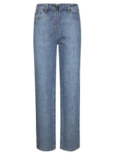Self-portrait Croc Effect Straight Leg Jeans In Blue