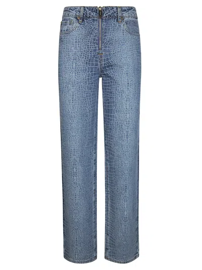 Self-portrait Croc Effect Straight Leg Jeans For Women In Black