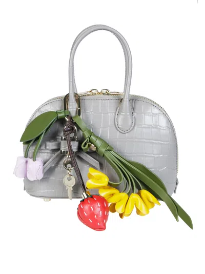 Self-portrait Croc Leather Toast Mini Handbag In Silver