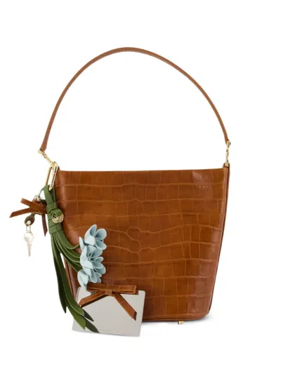 Self-portrait Croc-effect Leather Bucket Bag In Black