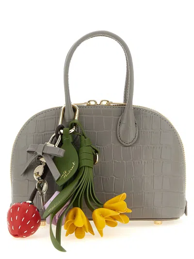 Self-portrait Croc-embossed Leather With Charms Top Handle Bag In Gray