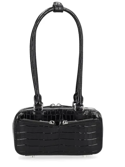 Self-portrait Croc-embossed Mini Shoulder Bag In Black
