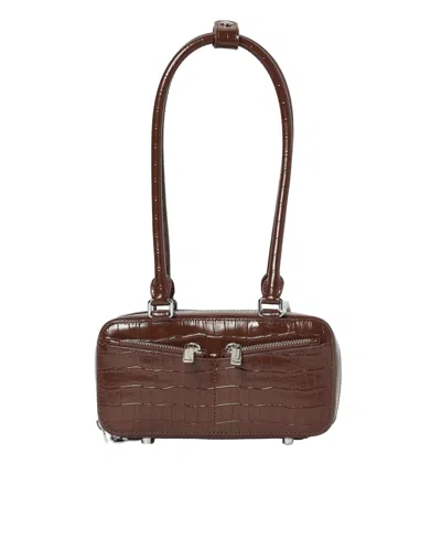 Self-portrait Croc-embossed Top Handle Shoulder Bag In Brown
