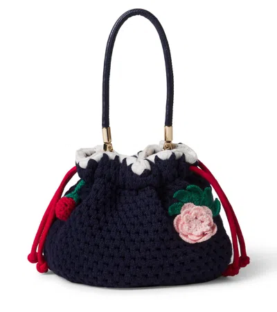 Self-portrait Crochet Bucket Bag In Blue
