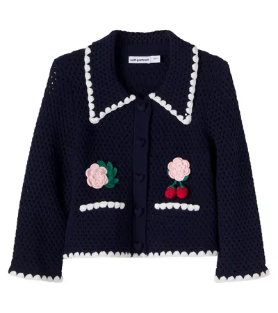 Self-portrait Crochet Cardigan In Blue