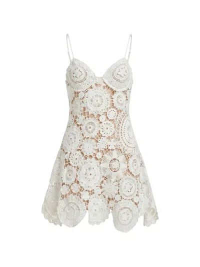 Self-portrait Crochet-knit Floral-patchwork Mini Dress In White