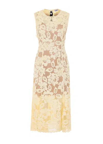 Self-portrait Midi Dress Yellow Crochet Lace With Yellow Cotton Lace For Women In Multi