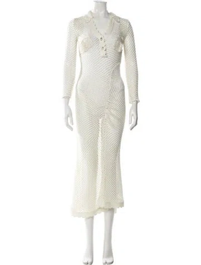 Pre-owned Self-portrait Crochet Long Dress In Neutral