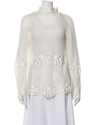 Pre-owned Self-portrait Crochet Mock Neck Sweater In Neutrals
