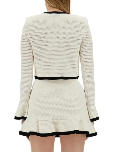 Self-portrait Crochet Viscose Cardigan In White