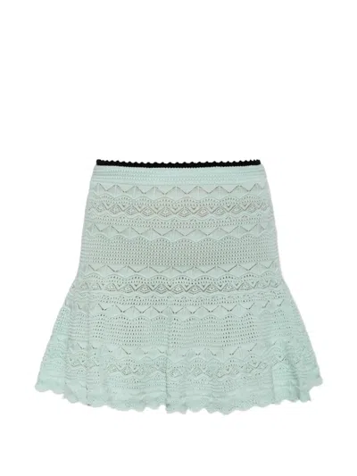 Self-portrait Crochet-knit Flared Mini Skirt In Gray