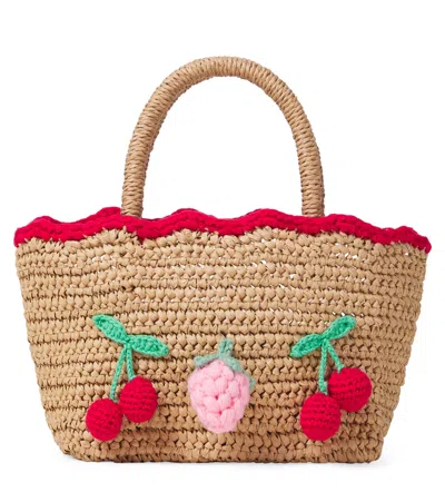 Self-portrait Kids' Crochet-trimmed Basket Bag In Sand