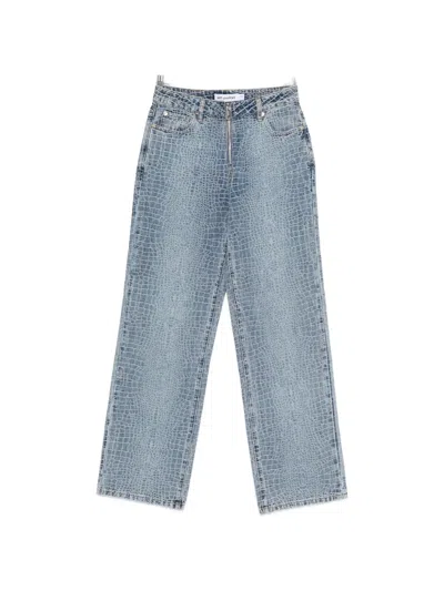 Self-portrait Crocodile-effect Jeans In Blue