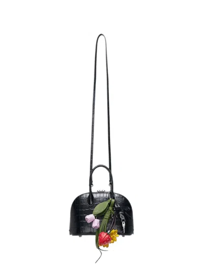 Self-portrait Crocodile-effect Leather Shoulder Bag In Black