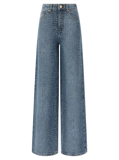 Self-portrait Crocodile-weave Cotton Jeans In Blue