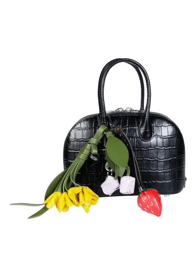 Self-portrait Croco-embossed Leather Toast Mini Handbag In Nero
