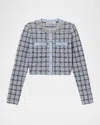 Self-portrait Check-pattern Knit Cotton Cardigan In Blue