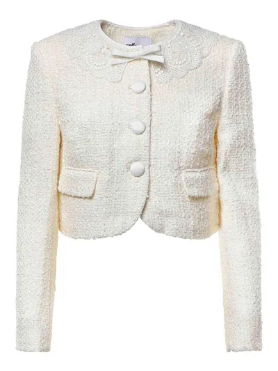 Self-portrait Cropped Boucl Jacket With Lace In Cream