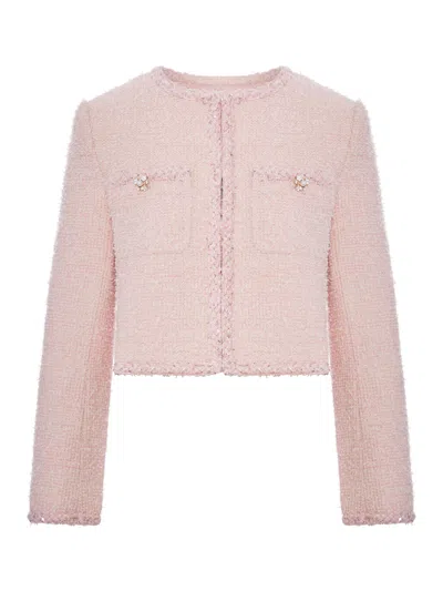 Self-portrait Cropped Boucle Jacket In Pink