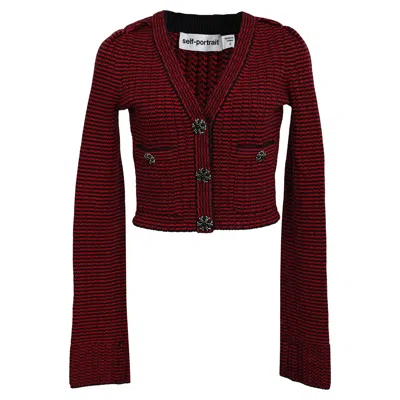 Self-portrait Cropped Cardigan In Red Wool In Burgundy