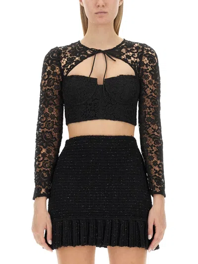 Self-portrait Cropped Lace Top For Women In Black