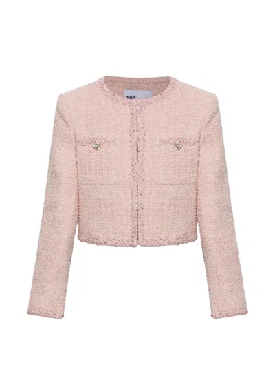 Self-portrait Cropped Tweed Jacket In Pink