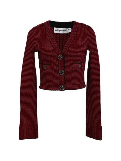Pre-owned Self-portrait Cropped V-neck Sweater In Red