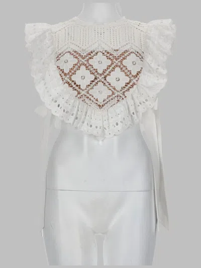 Self-portrait Croptop In Crochet Con Inserti In Pizzo In White