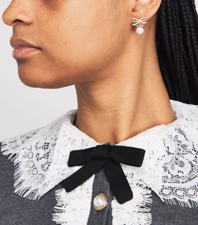 Self-portrait Crystal And Faux Pearl Bow Stud Earrings In Metallic