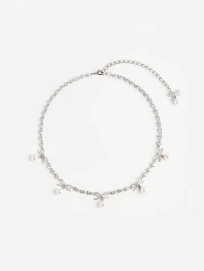 Self-portrait Crystal And Faux Pearl Bracelet With Clasp Fastening, 41cm Length In Argento