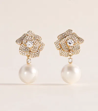 Self-portrait Crystal And Faux Pearl Flower Earrings In Gold