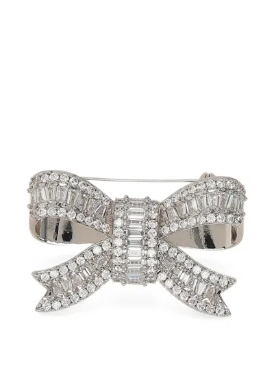 Self-portrait Crystal Bow Brooch In Silver