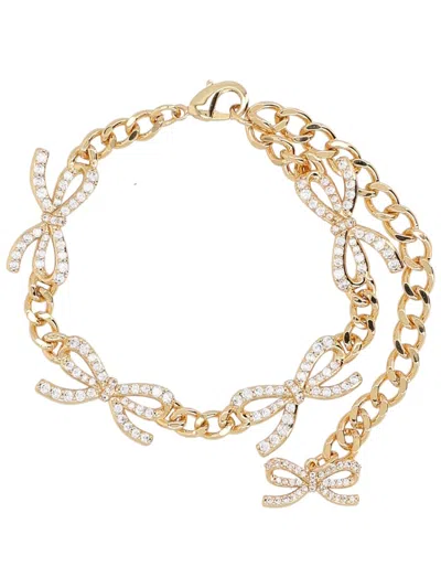 Self-portrait Crystal Bow Charm Chain Necklace In Gold