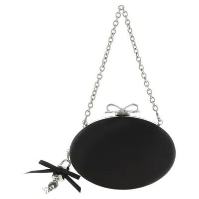 Pre-owned Self-portrait Crystal Bow Clasp Satin Oval Clutch � Black