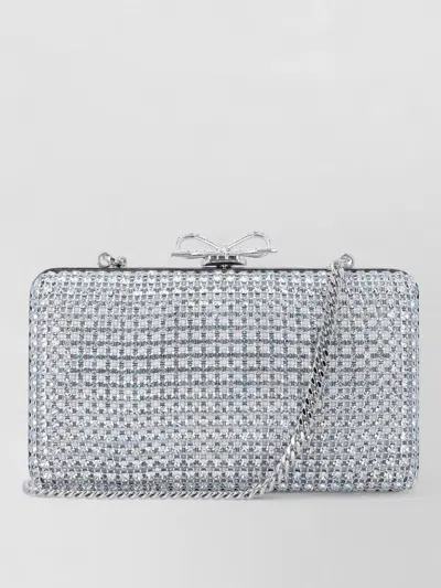 Self-portrait Crystal Bow Clutch Bag Chain Strap In Silver