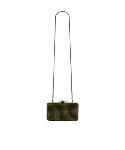 Self-portrait Crystal Bow Clutch Bag In Green