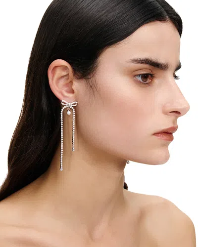 Self-portrait Crystal Bow Dangle Earrings In Metallic